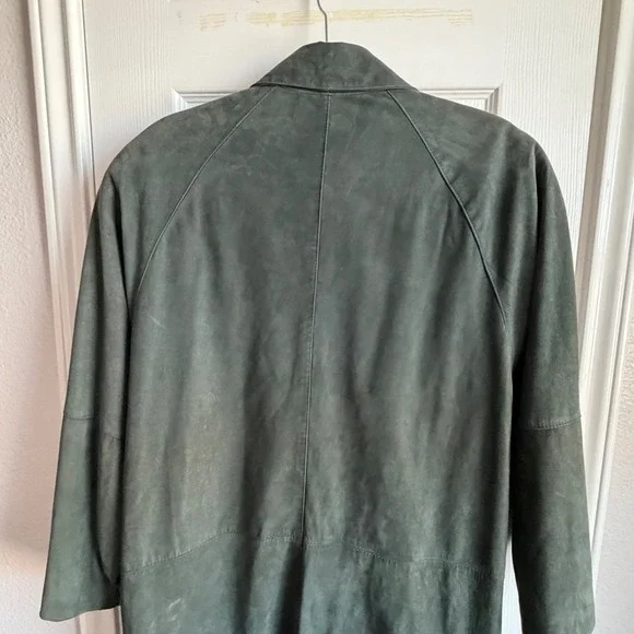 VTG Paris Sport Club Forest Green Suede Duster Coat M Oversized 80s 90s Korea - Picture 8 of 16
